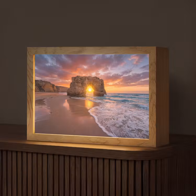 Kust - Rots - Zonsondergang - Zee - Natuur Light Box met kabel (Tafellamp) klein -z3d_website