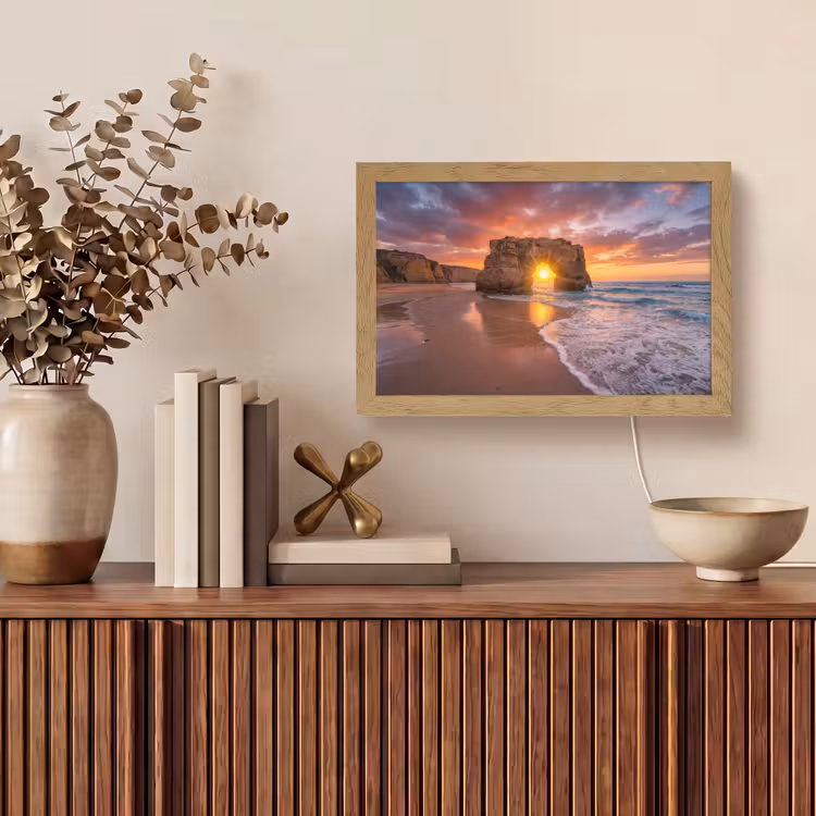 Kust - Rots - Zonsondergang - Zee - Natuur Light Box met kabel (Tafellamp) klein -sfeer2