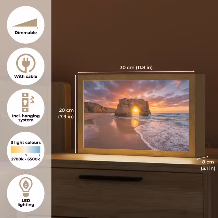 Kust - Rots - Zonsondergang - Zee - Natuur Light Box met kabel (Tafellamp) klein -USP_EN