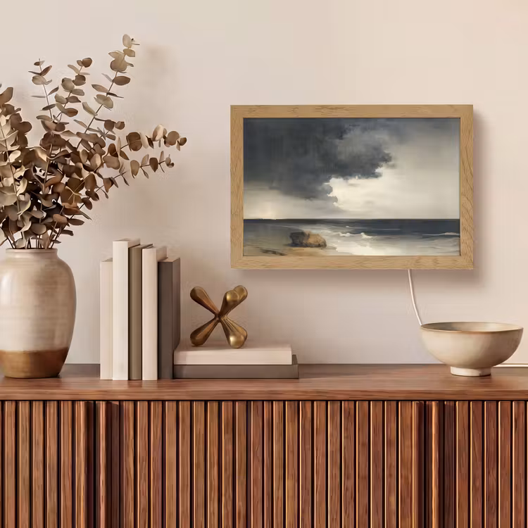 Kust - Golven - Rots - Storm Light Box met kabel (Tafellamp) klein -sfeer2
