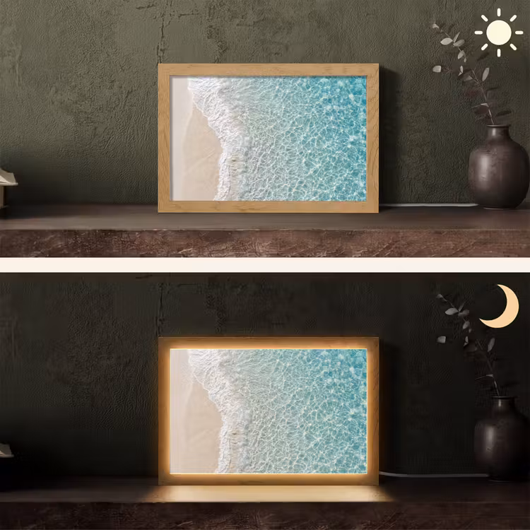 Kust - Zand - Blauw Light Box met kabel (Tafellamp) klein -sfeer3