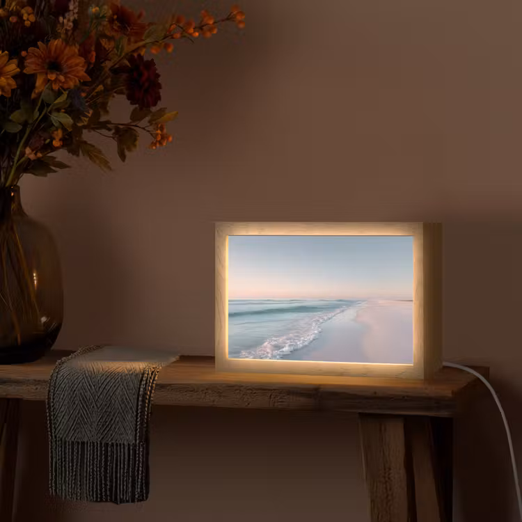 Kustlijn - Pastel - water Light Box met kabel (Tafellamp) klein -sfeer4