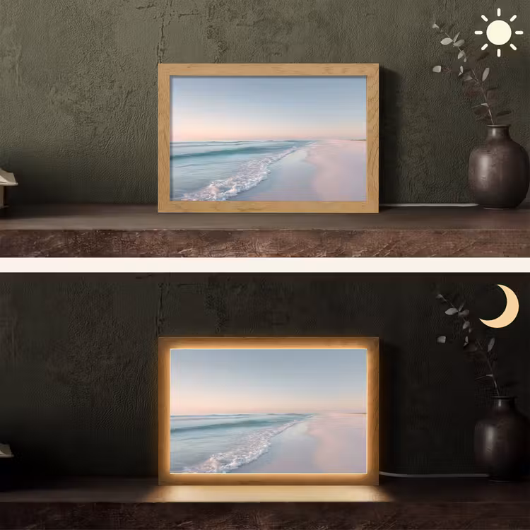 Kustlijn - Pastel - water Light Box met kabel (Tafellamp) klein -sfeer3