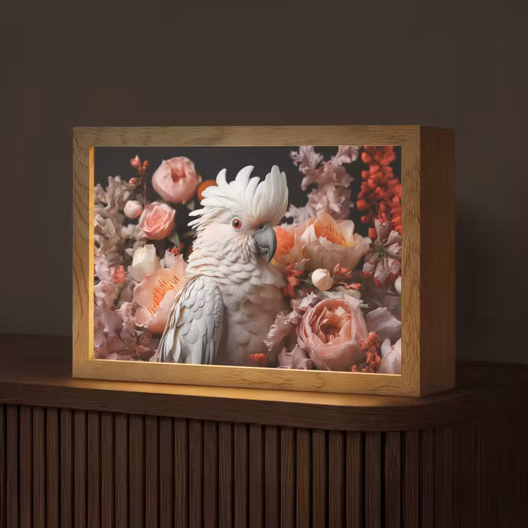 Kaketoe - Dier - Natuur - Botanisch - Bloemen - Roze Light Box met kabel (Tafellamp) klein -z3d_website