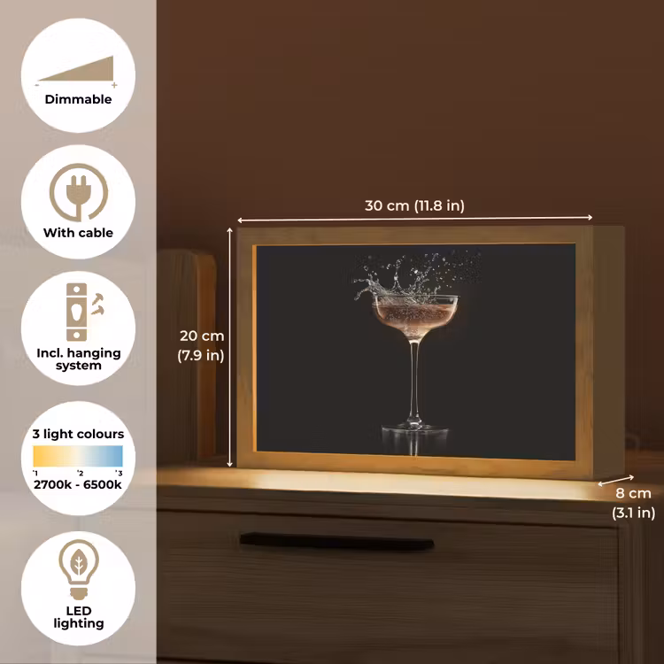 Cocktail - Zwart - Spetters - Glas Light Box met kabel (Tafellamp) klein -USP_EN