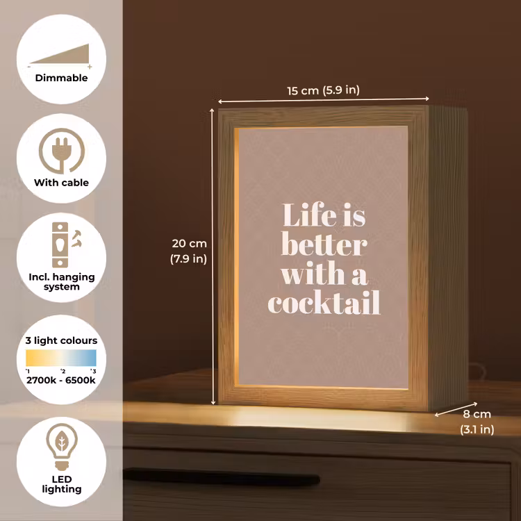 Cocktail - Tekst - Patroon - Wit Light Box met kabel (Tafellamp) klein -USP_EN