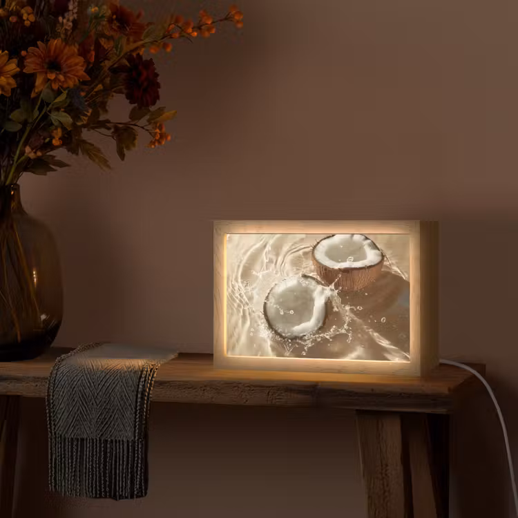 Kokosnoot - Water - Beige - Spetters Light Box met kabel (Tafellamp) klein -sfeer4