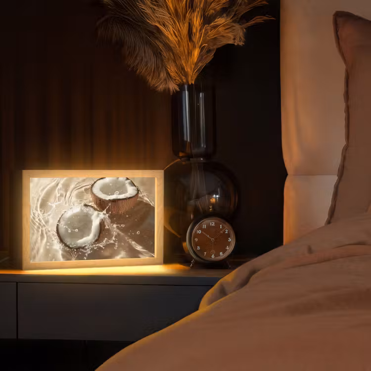 Kokosnoot - Water - Beige - Spetters Light Box met kabel (Tafellamp) klein -sfeer1