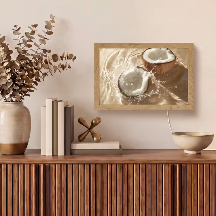 Kokosnoot - Water - Beige - Spetters Light Box met kabel (Tafellamp) klein -sfeer2