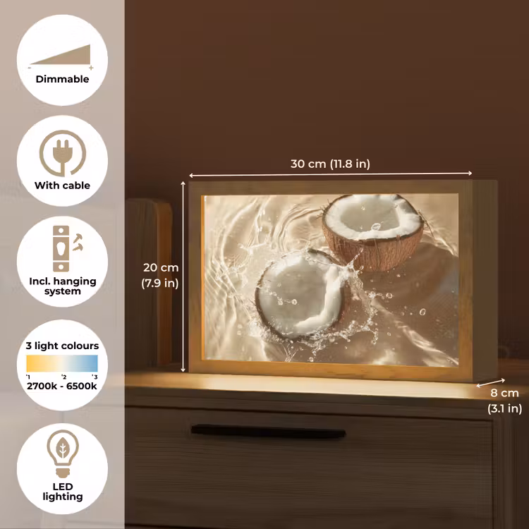 Kokosnoot - Water - Beige - Spetters Light Box met kabel (Tafellamp) klein -USP_EN