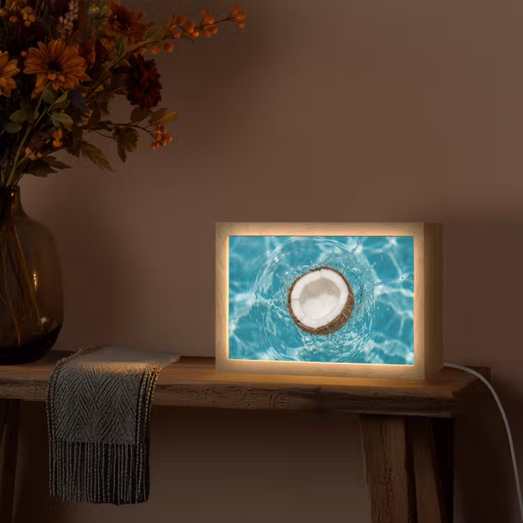 Kokosnoot - Water - Wit Light Box met kabel (Tafellamp) klein -sfeer4