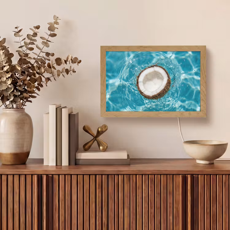 Kokosnoot - Water - Wit Light Box met kabel (Tafellamp) klein -sfeer2