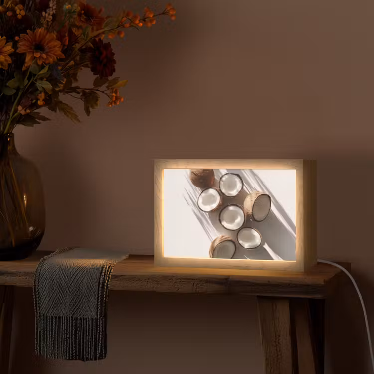 Kokosnoten - Bruin - Shaduw Light Box met kabel (Tafellamp) klein -sfeer4