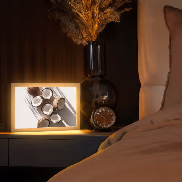 Kokosnoten - Bruin - Shaduw Light Box met kabel (Tafellamp) klein -sfeer1