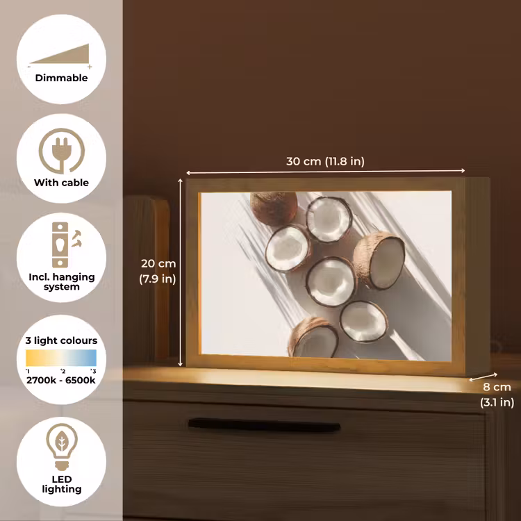 Kokosnoten - Bruin - Shaduw Light Box met kabel (Tafellamp) klein -USP_EN