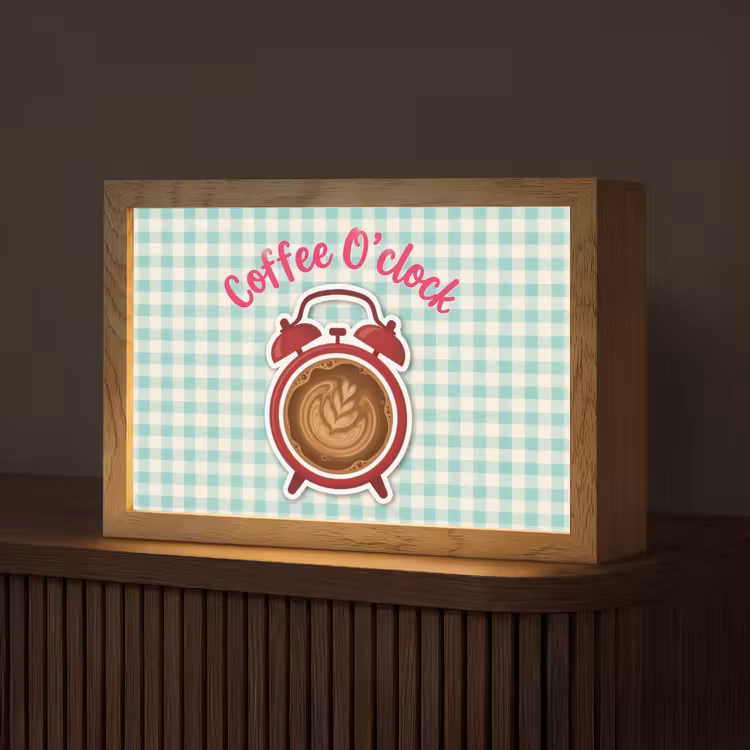 Koffie - Klok - Groen Light Box met kabel (Tafellamp) klein -z3d_website