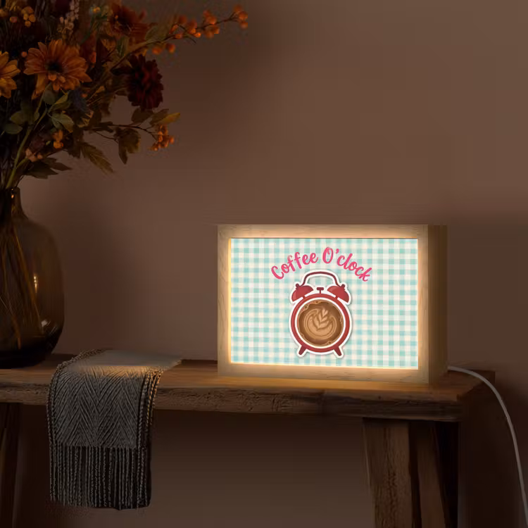 Koffie - Klok - Groen Light Box met kabel (Tafellamp) klein -sfeer4