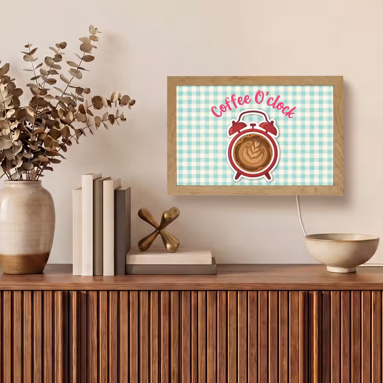 Koffie - Klok - Groen Light Box met kabel (Tafellamp) klein -sfeer2