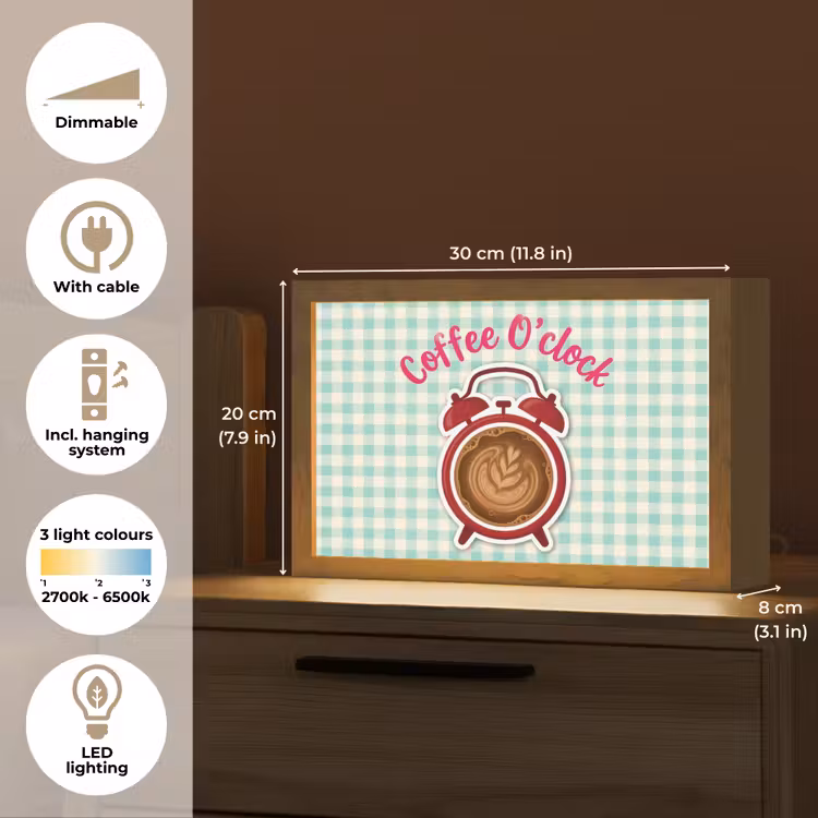 Koffie - Klok - Groen Light Box met kabel (Tafellamp) klein -USP_EN