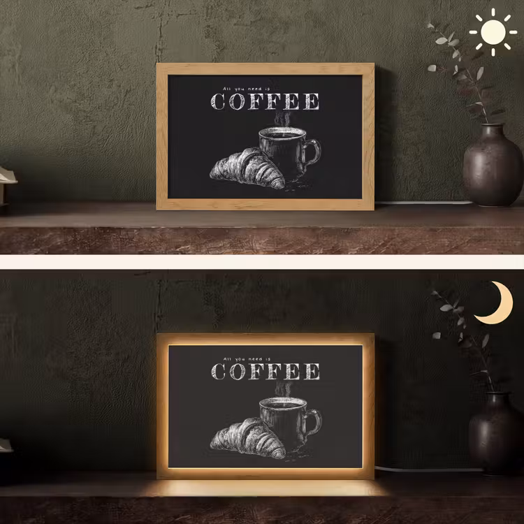 Koffie - Croissant - Tekst Light Box met kabel (Tafellamp) klein -sfeer3