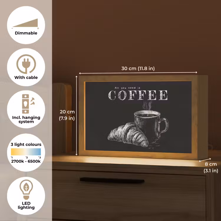 Koffie - Croissant - Tekst Light Box met kabel (Tafellamp) klein -USP_EN