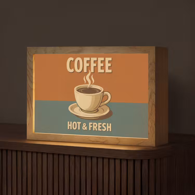 Koffie - Kop - Vintage - Quote Light Box met kabel (Tafellamp) klein -z3d_website