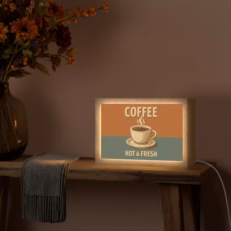 Koffie - Kop - Vintage - Quote Light Box met kabel (Tafellamp) klein -sfeer4