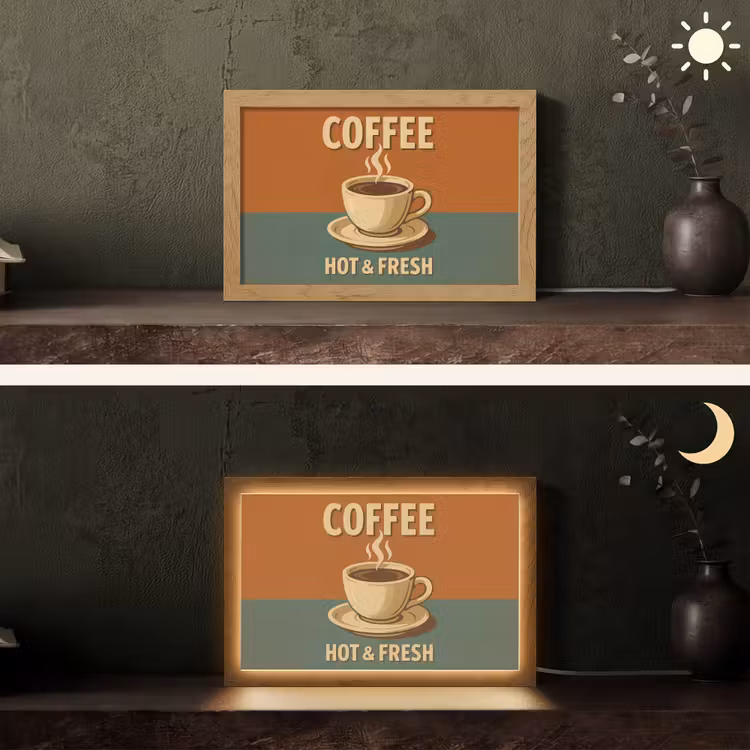 Koffie - Kop - Vintage - Quote Light Box met kabel (Tafellamp) klein -sfeer3