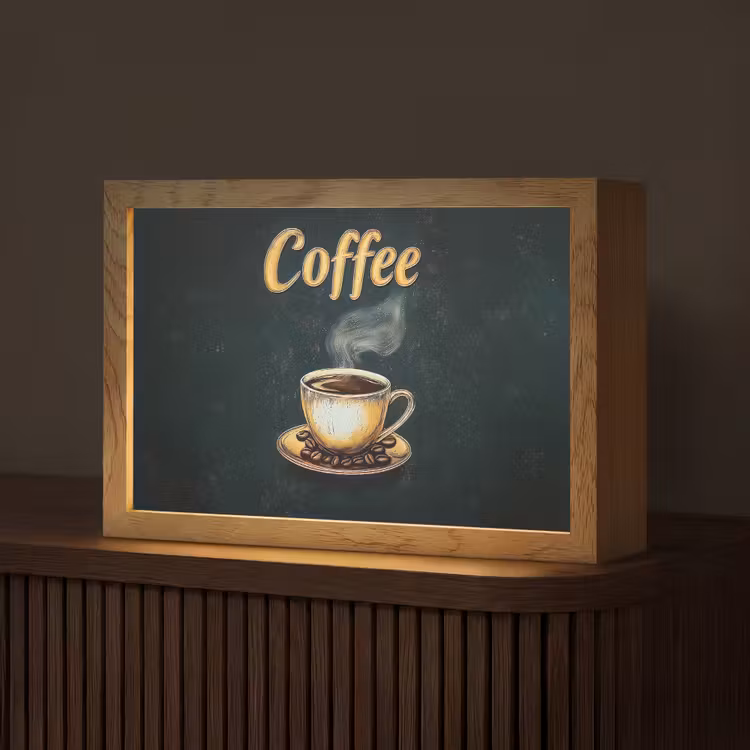 Koffie - Schotel - Koffiebonen - Retro Light Box met kabel (Tafellamp) klein -z3d_website