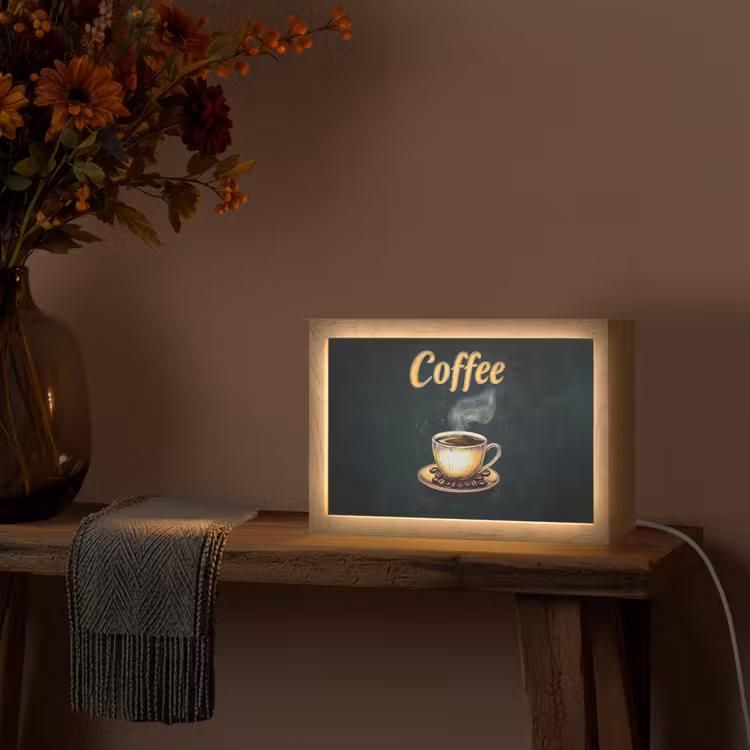 Koffie - Schotel - Koffiebonen - Retro Light Box met kabel (Tafellamp) klein -sfeer4
