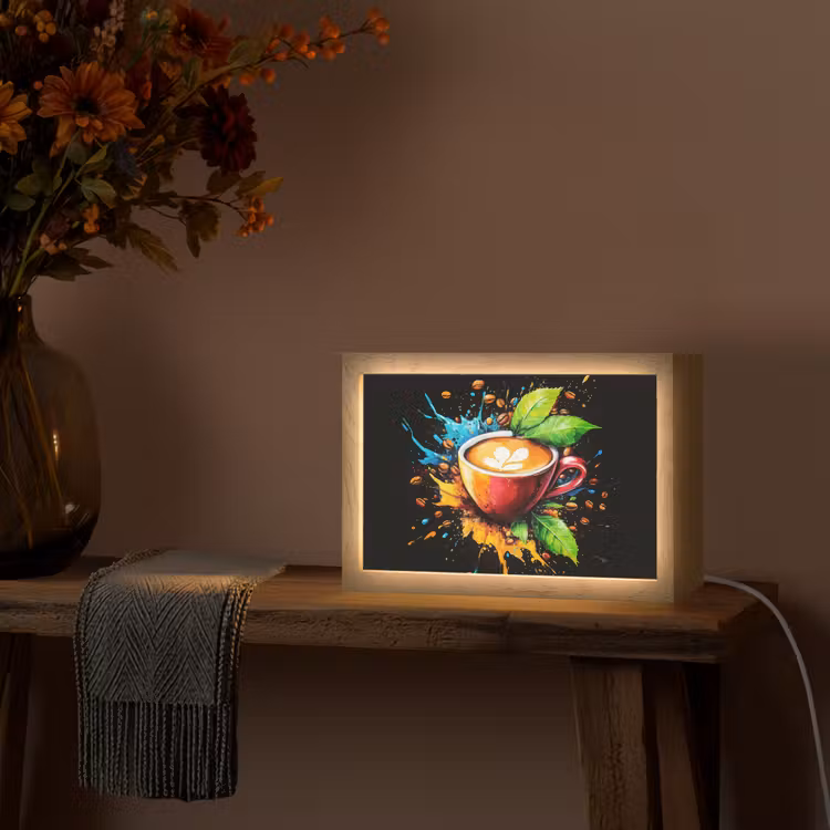 Koffie - Graffiti - Drinken - Abstract Light Box met kabel (Tafellamp) klein -sfeer4