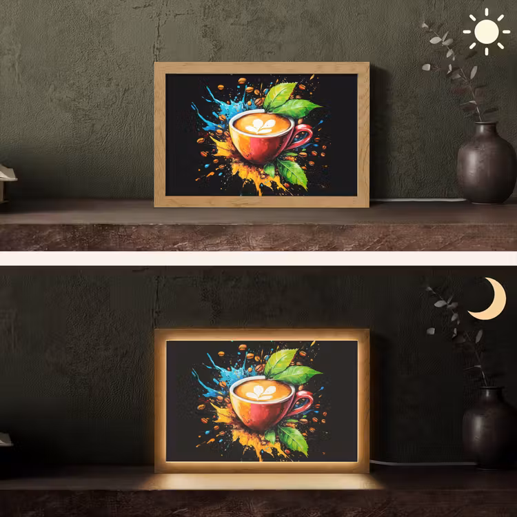 Koffie - Graffiti - Drinken - Abstract Light Box met kabel (Tafellamp) klein -sfeer3
