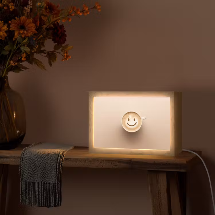 Koffie - Melkschuim - Lach - Beige Light Box met kabel (Tafellamp) klein -sfeer4