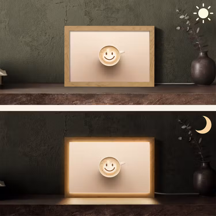 Koffie - Melkschuim - Lach - Beige Light Box met kabel (Tafellamp) klein -sfeer3