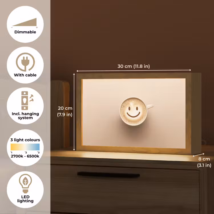 Koffie - Melkschuim - Lach - Beige Light Box met kabel (Tafellamp) klein -USP_EN