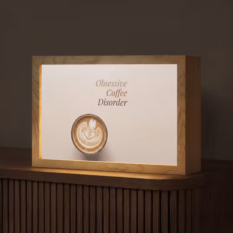 Koffie - Obessive Coffee Disorder - Beige Light Box met kabel (Tafellamp) klein -z3d_website