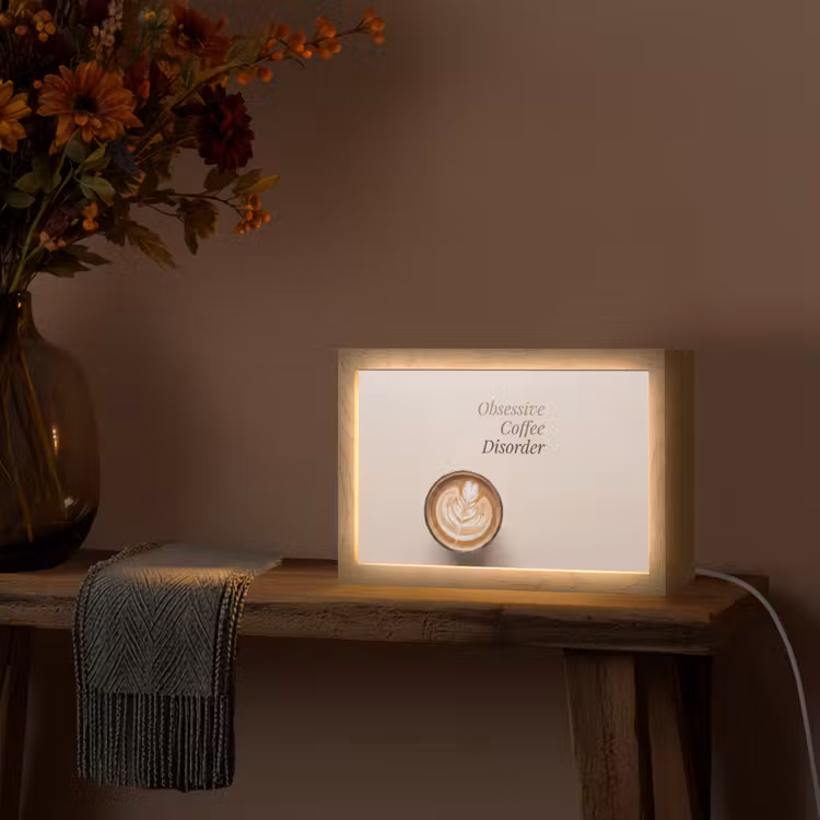 Koffie - Obessive Coffee Disorder - Beige Light Box met kabel (Tafellamp) klein -sfeer4
