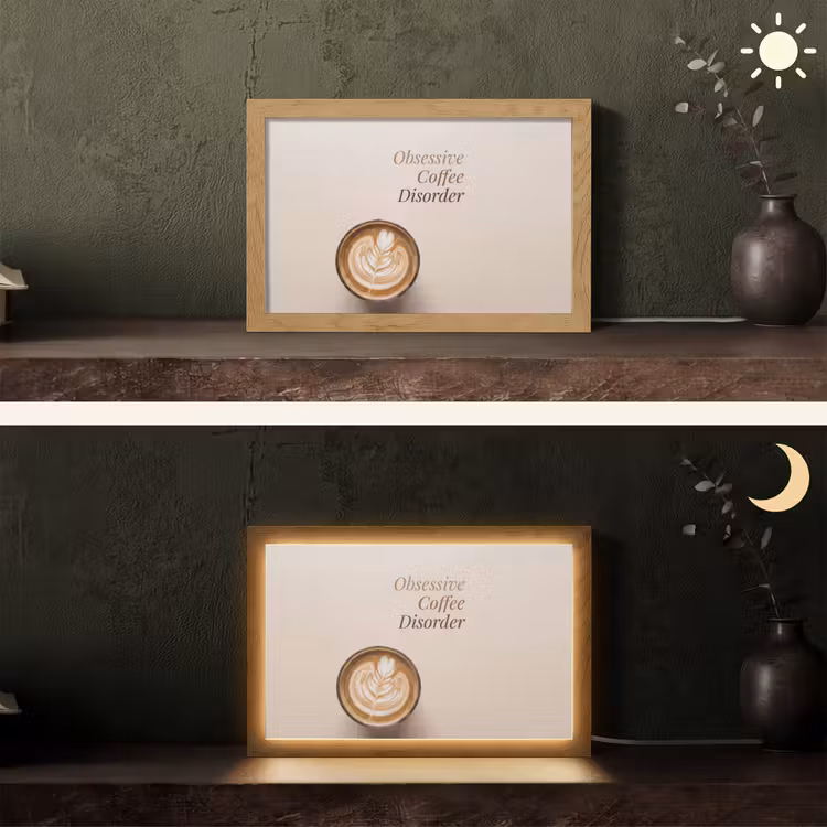 Koffie - Obessive Coffee Disorder - Beige Light Box met kabel (Tafellamp) klein -sfeer3