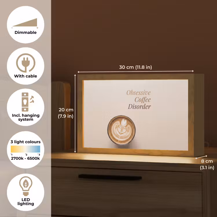 Koffie - Obessive Coffee Disorder - Beige Light Box met kabel (Tafellamp) klein -USP_EN