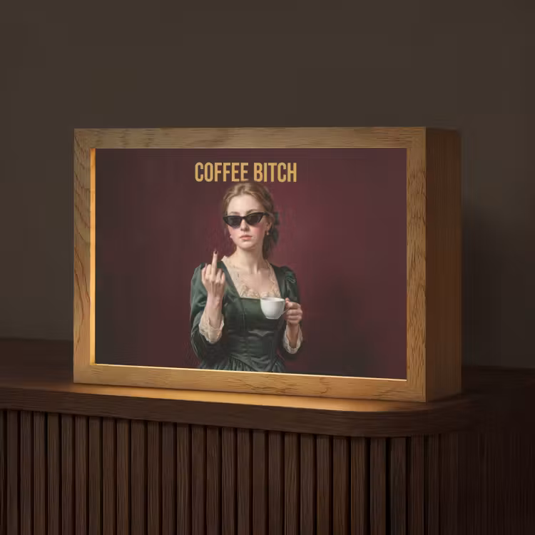 Koffie - Vrouw - Middelvinger Light Box met kabel (Tafellamp) klein -z3d_website