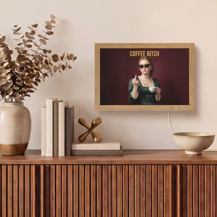 Koffie - Vrouw - Middelvinger Light Box met kabel (Tafellamp) klein -sfeer2
