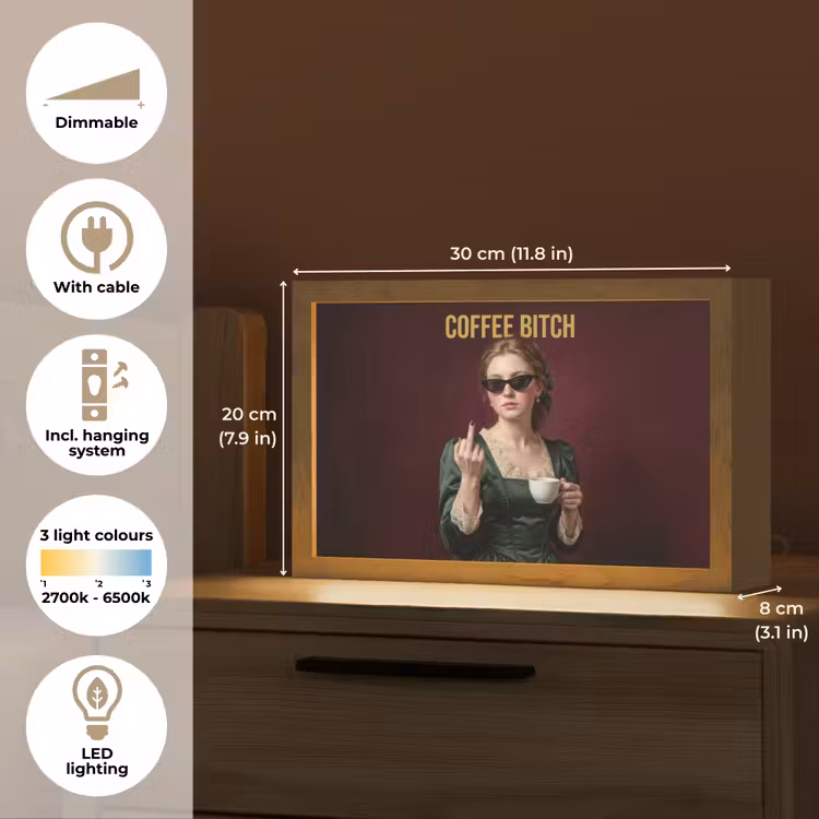 Koffie - Vrouw - Middelvinger Light Box met kabel (Tafellamp) klein -USP_EN