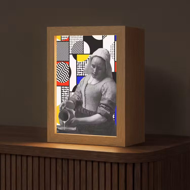Collage - Mondriaan - Melkmeisje Light Box met kabel (Tafellamp) klein -z3d_website