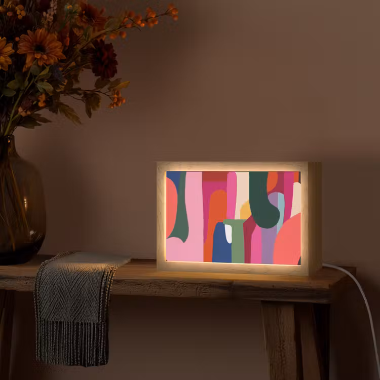 Kleurvakken - Recht - Rond - Abstract Light Box met kabel (Tafellamp) klein -sfeer4