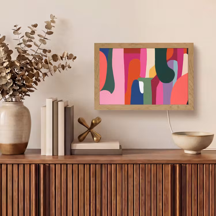 Kleurvakken - Recht - Rond - Abstract Light Box met kabel (Tafellamp) klein -sfeer2