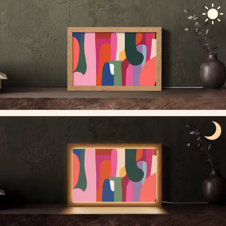 Kleurvakken - Recht - Rond - Abstract Light Box met kabel (Tafellamp) klein -sfeer3