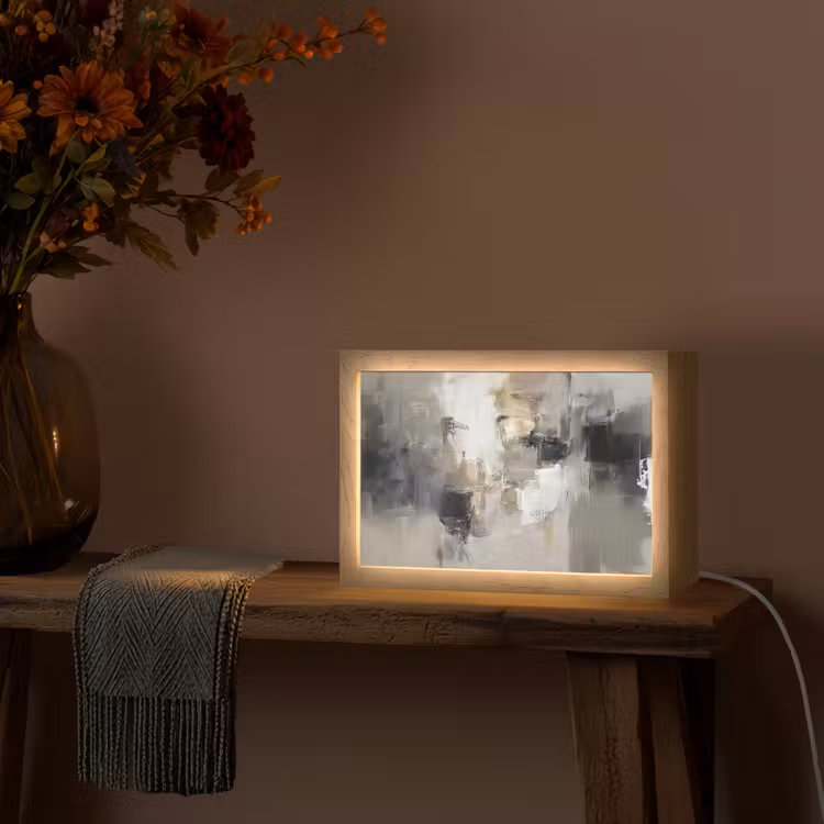Kleurenpalet - Penseelstreken - Beige - Nevelig Light Box met kabel (Tafellamp) klein -sfeer4