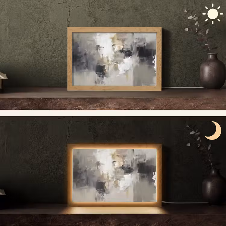 Kleurenpalet - Penseelstreken - Beige - Nevelig Light Box met kabel (Tafellamp) klein -sfeer3