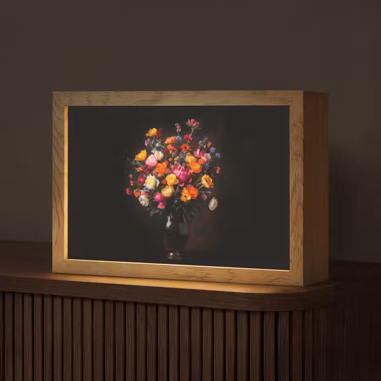 Kleurrijk - Boeket - Vaas - Donkerbruin Light Box met kabel (Tafellamp) klein -z3d_website