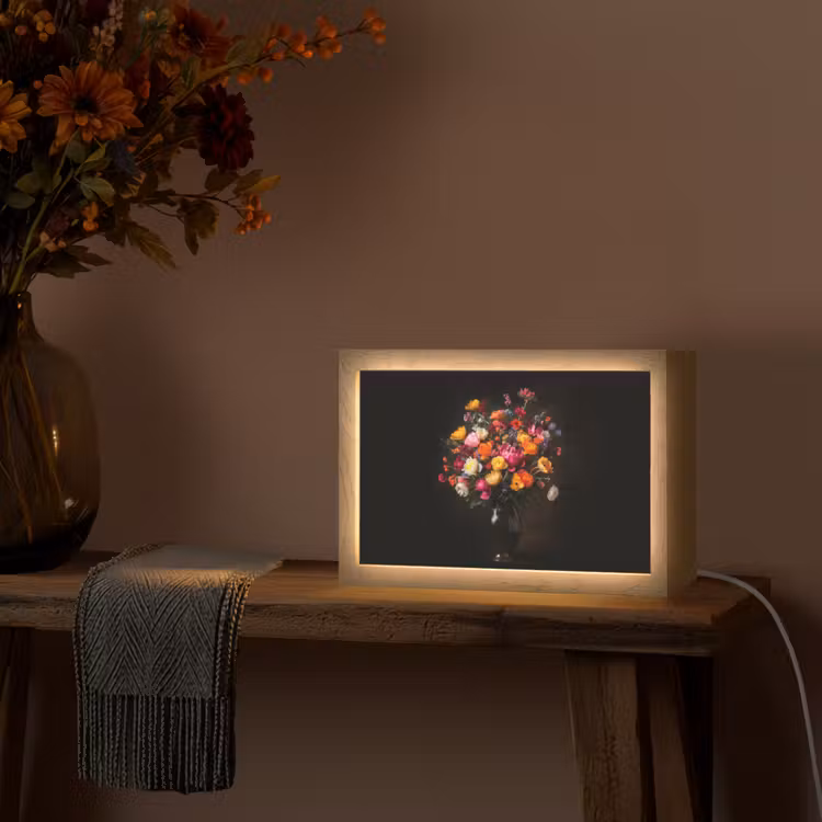 Kleurrijk - Boeket - Vaas - Donkerbruin Light Box met kabel (Tafellamp) klein -sfeer4